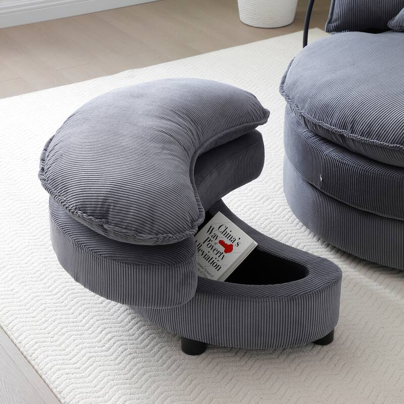 360° Swivel Accent Barrel Chair with 4 Pillows, Grey Fabric, for Bedroom and Living Room