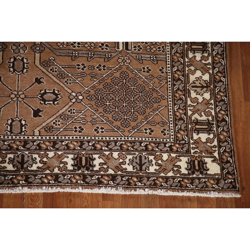 Geometric Brown Bakhtiari Persian Vintage Rug Handmade Wool Carpet - 6'5"x 9'11"