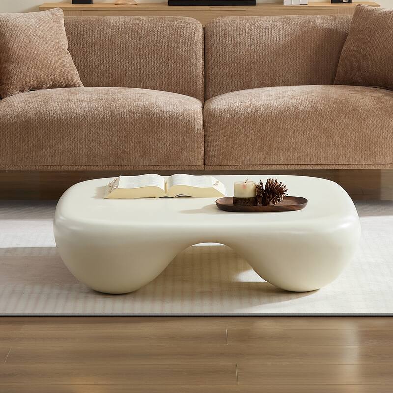 Modern Coffee Table Accent Table, Lightweight Center Table Sofa Side Table with Unique Geometric Design - White