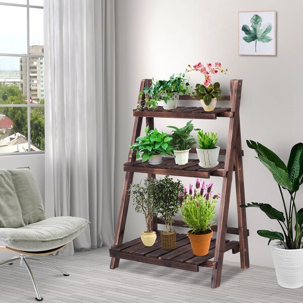 Shop Costway 3 Tier Outdoor Wood Design Flower Pot Shelf Shop Costway 3 Tier Outdoor Wood Design Flower Pot Shelf