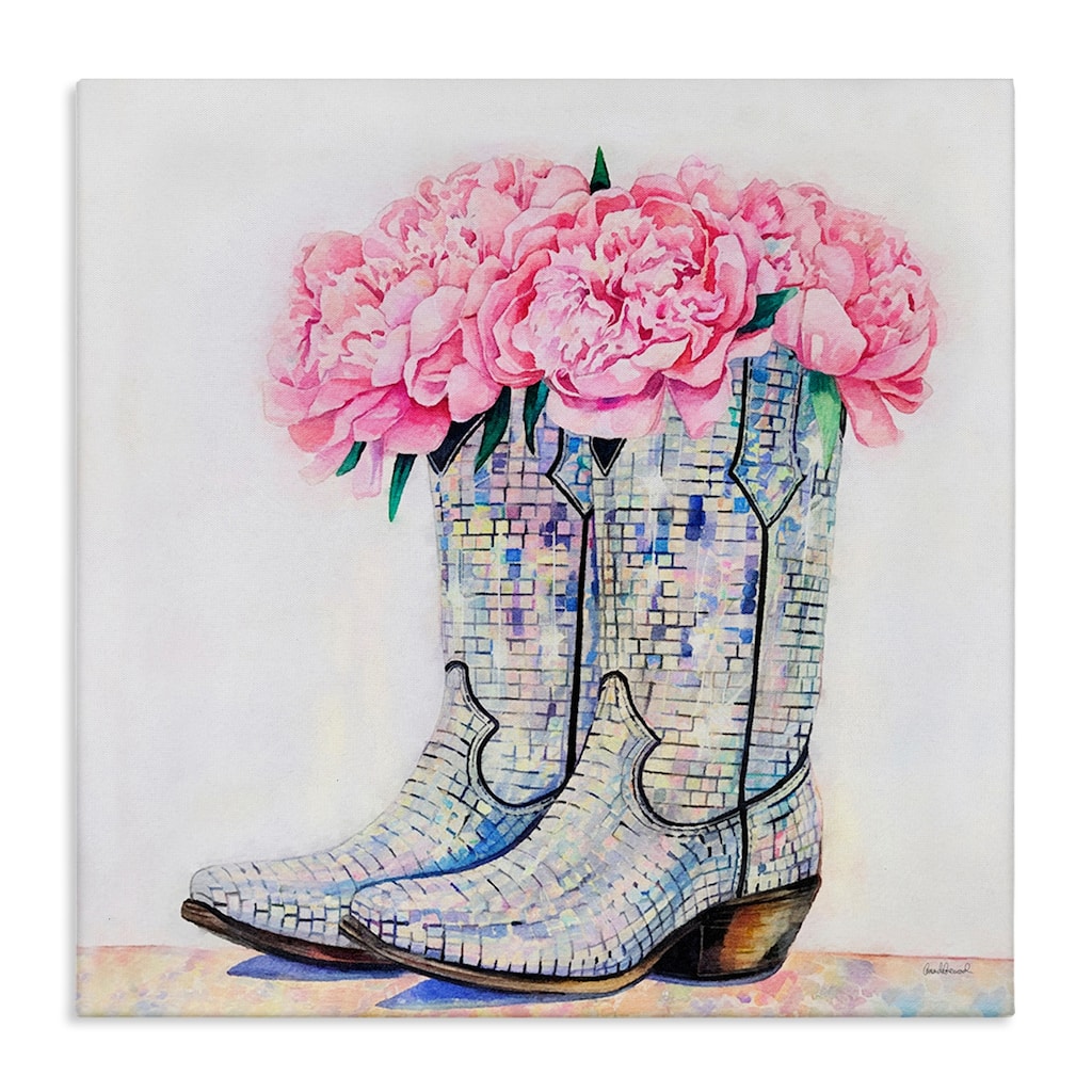 Stupell Floral Shimmering Cowgirl Boot Canvas Wall Art Design By Amanda Greenwood