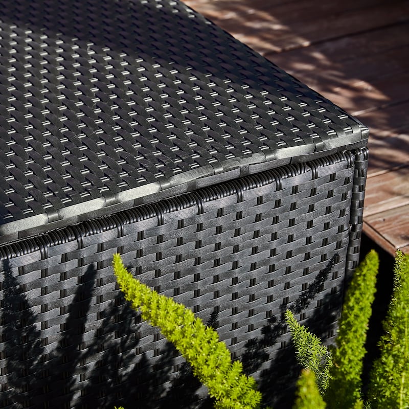 Outdoor 52.75"W 140 Gallon Patio Oversize Wicker Storage Bench Deck Box - 52.75"W x 29"D x 26"H