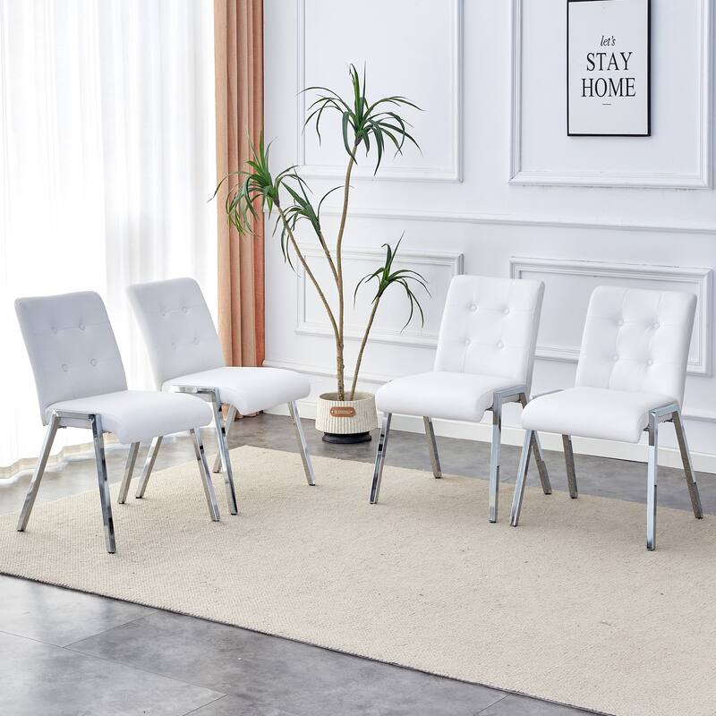 Armless High Backrest Dining Chair with Electroplated Metal Legs