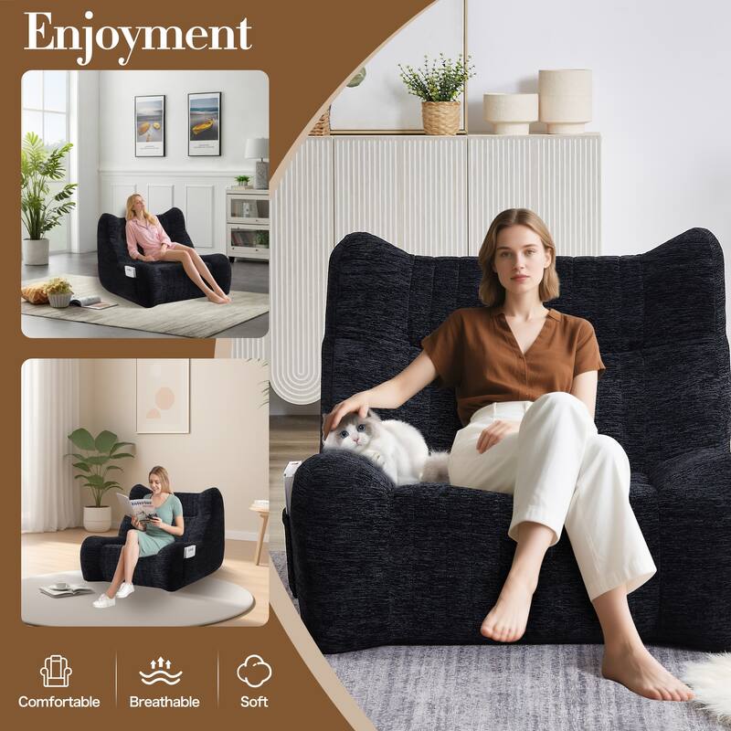 Bean Bag Chair for Adults - Oversized Comfy Lazy Floor Sofa (Black)