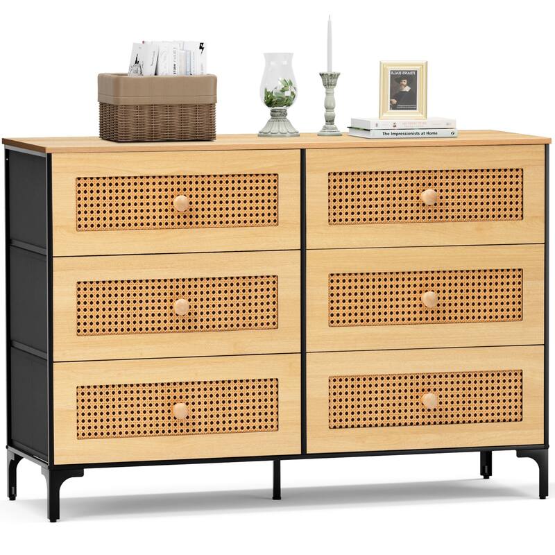 Wide Fabric Dresser 6 Drawer Dresser Storage Tower Unit