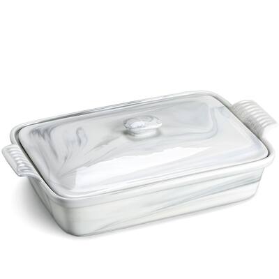 MALACASA Bake Rectangular Marble Grey Bakeware with Lid