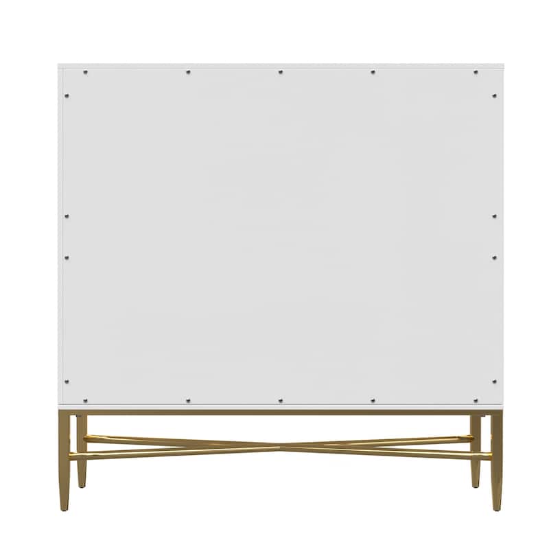 Gloss Door Cabinet-Gold Spindle Legs And Triangular Handles 2 Door White Locker Accent Cabinet