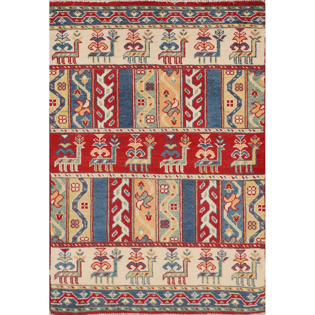 Animals Tribal Kazak Oriental Accent Rug Handmade Wool Carpet - 2'9" x 4'0"