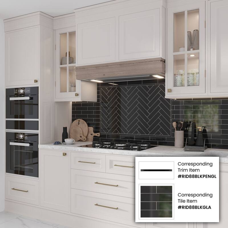 Apollo tile 0.5" x 8" Arte Glossy Black Ceramic Tile (0.3 sq ft/case) - 10 Pack