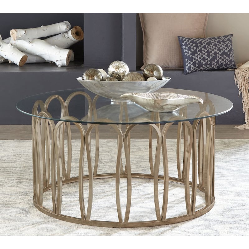 Monett Round Glass Top Coffee Table Chocolate Chrome