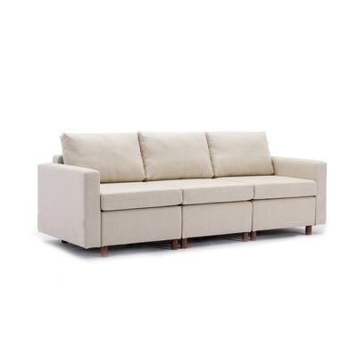 3-Seater Sofa Module Sectional Sofa Couch with Linen Upholstered Sofa Seat and Sturdy Wood Frame, Non-removable & Non-washable