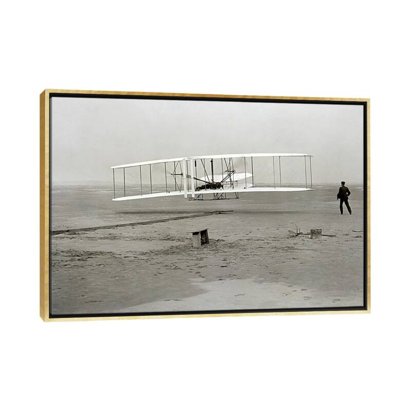 iCanvas "The Wright Brothers - First Flight" by Kitty Hawk Framed Canvas Print - Gold - 26x40