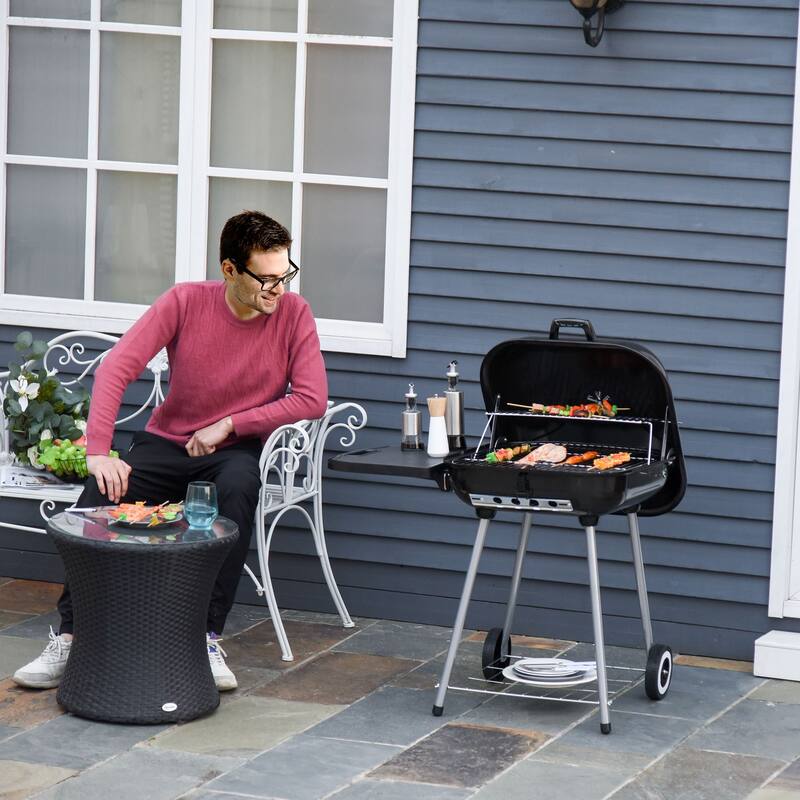 21" Portable Charcoal Grill with Wheels and Bottom Shelf, BBQ Smoker with Adjustable Vents on Lid