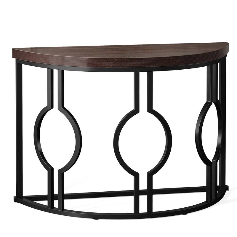 43" Industrial Half Moon Console Table with Geometric Base for Living Room, Hallway, Foyer, Entrance