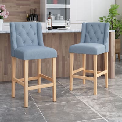 Fabric Tufted Wingback Counter Stools, Set of 2