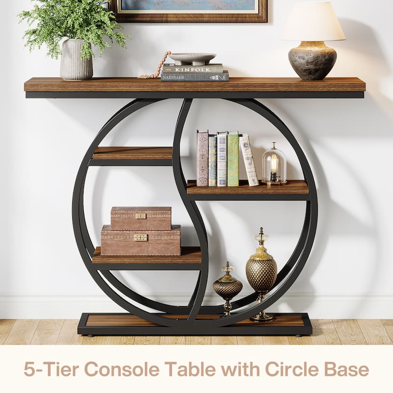 Industrial 5-Tier Console Sofa Table with Storage for Small Spaces
