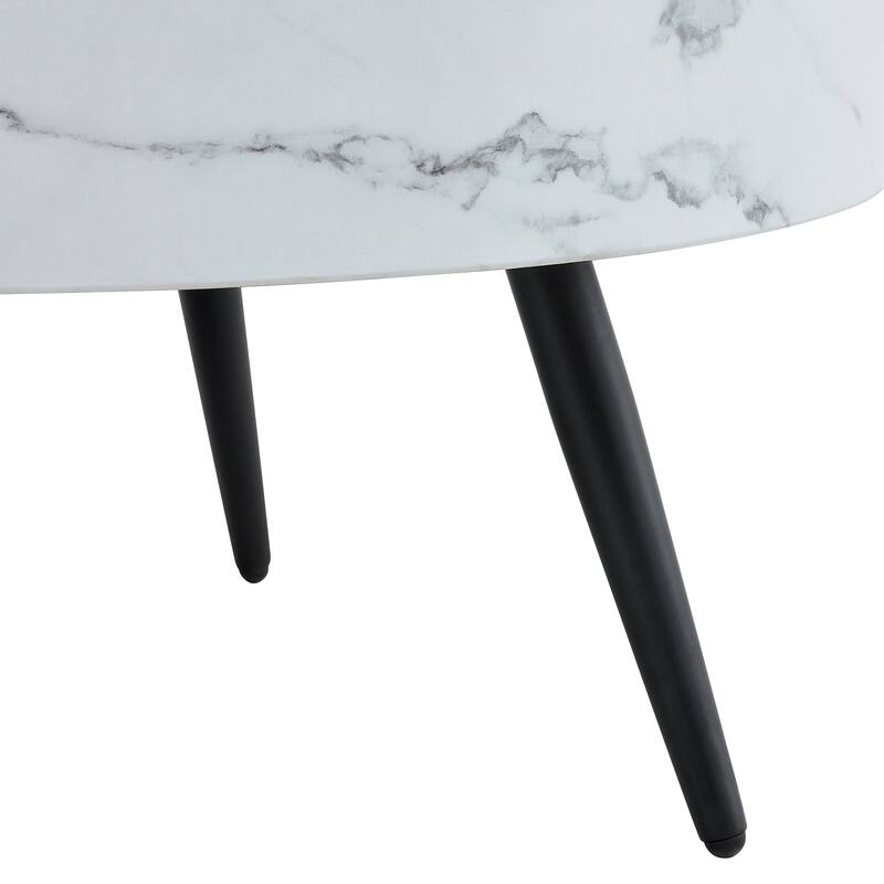 31.5 Inch Round Coffee Table with Adjustable Legs Small End Table with Marble Sticker Top Home Center Table