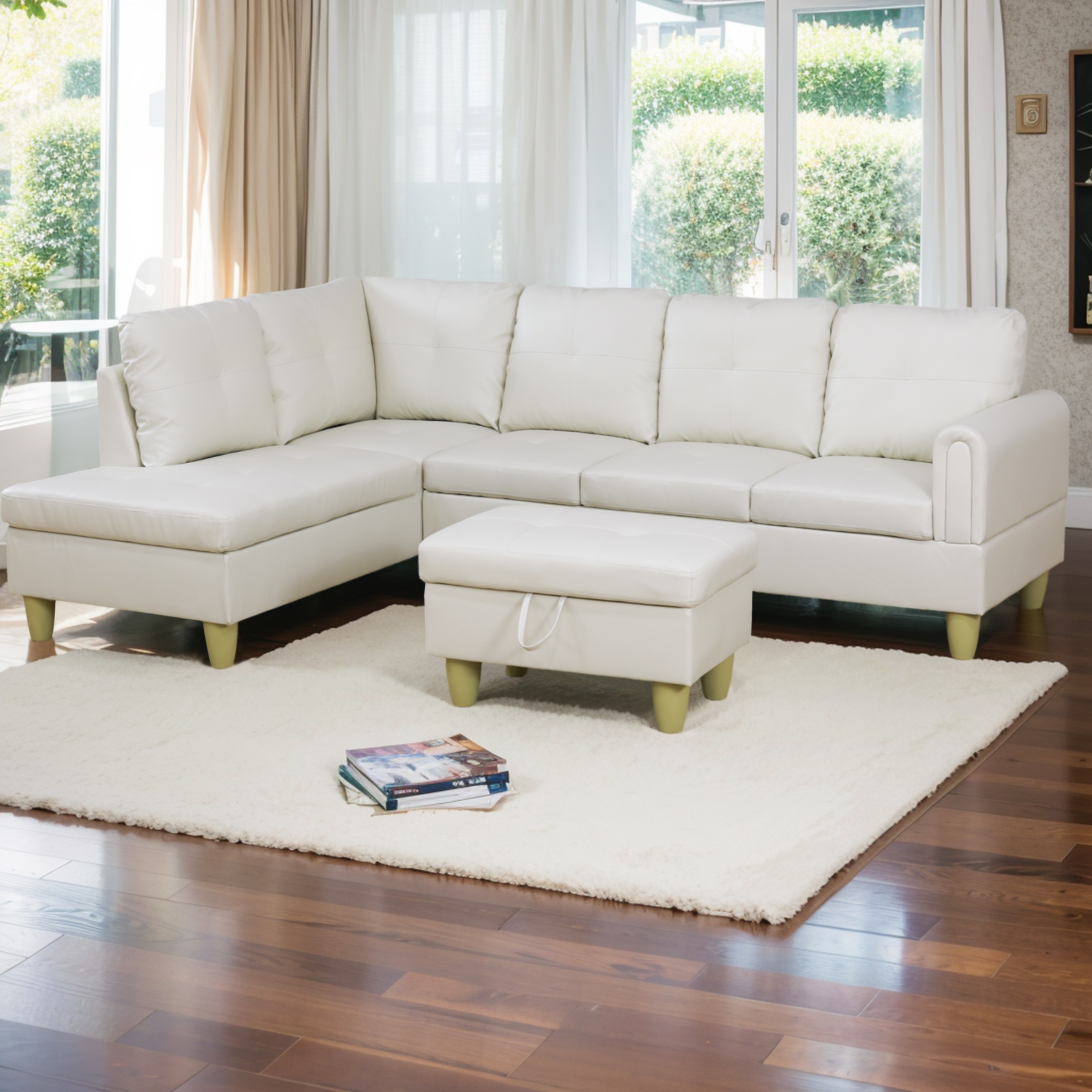 Modern Faux Leather Sectional Couch with Chaise and Ottoman Large Bed Bath Beyond 40538250