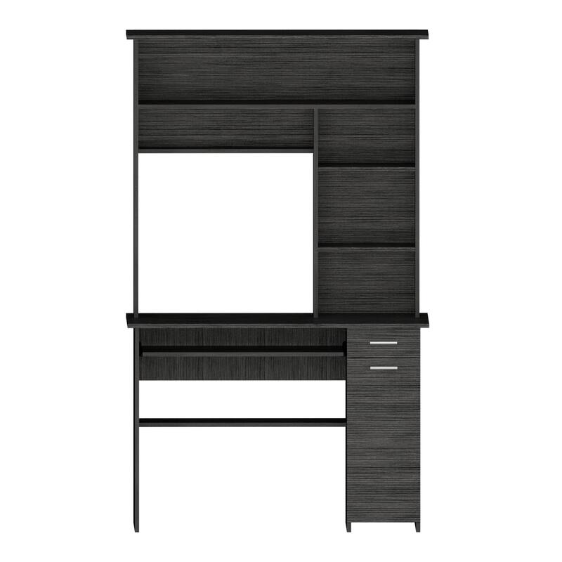 Compu 180 Hutch Desk with 5 Shelves, Retractable Keyboard Tray, CPU Panel, and Drawer