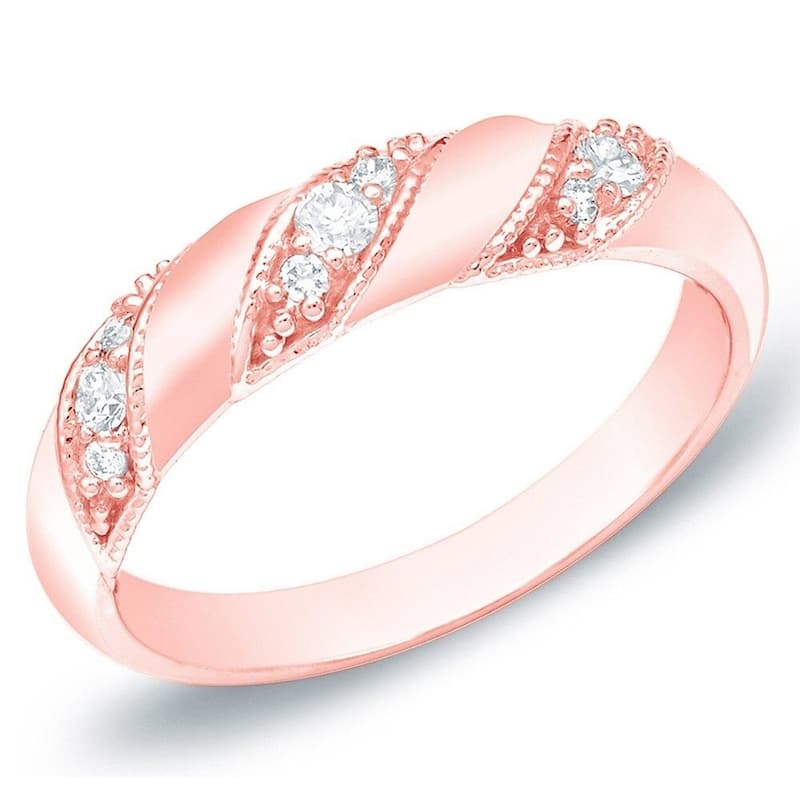 Auriya 14k Gold 1/5ctw Vintage Diamond Wedding Anniversary Band - Rose - 4