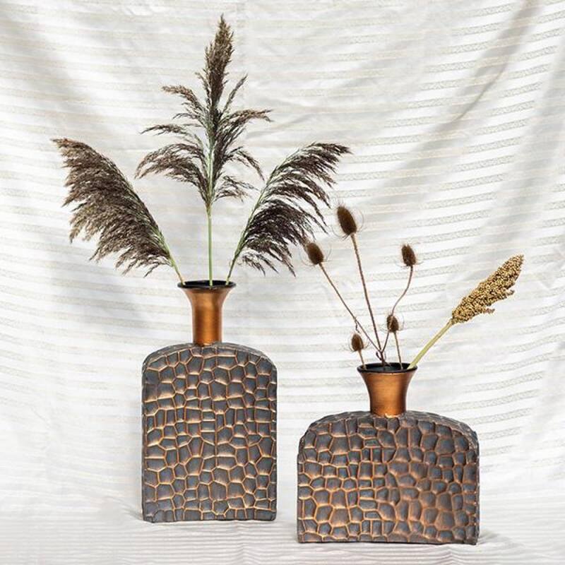 Set Of 2 Brown And Bronze Colored Textured Pattern Vase
