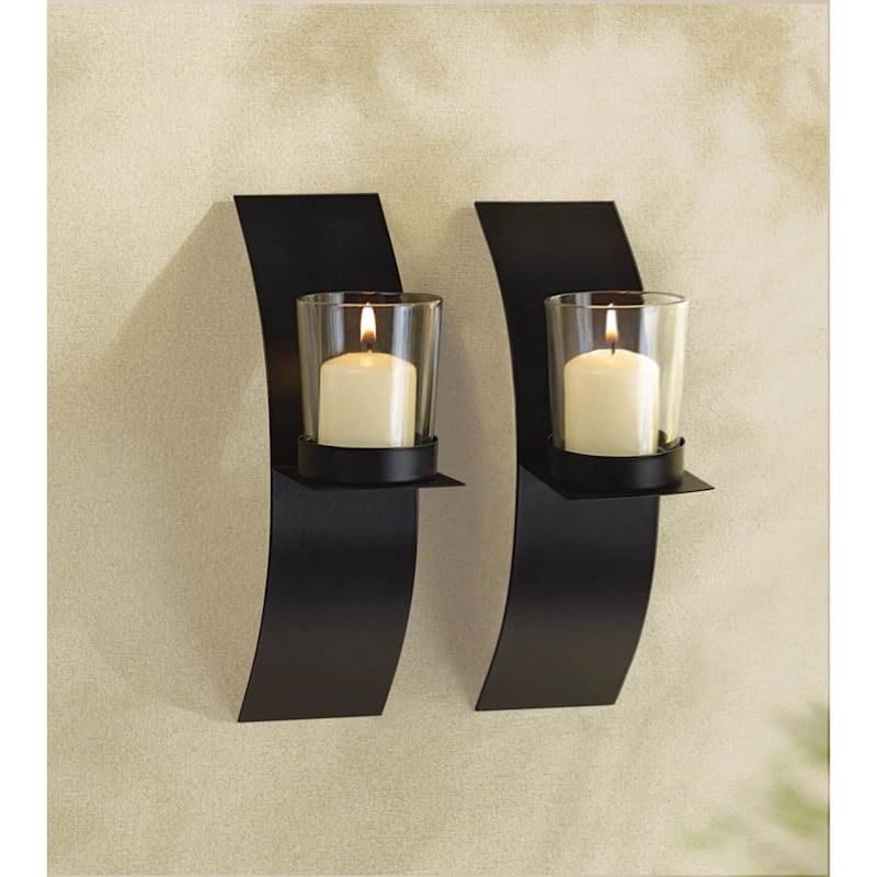 2-Piece Black Clear Candle Wall Sconces 10.75" (Pack of 2)
