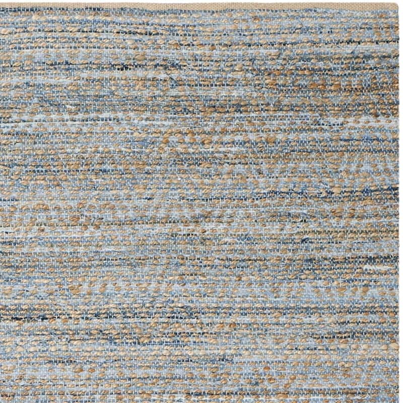 Contemporary Area Rug 6x9 - Chic Natural Blue Jute Braided Rug for Living Room Bedroom - 108 x 72