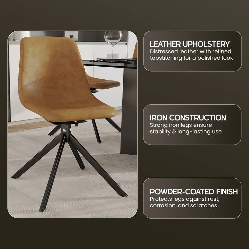 Markley Leather Dining Chair 360 Degree Swivel with Iron legs Modern Accent Side Chair Set of 2