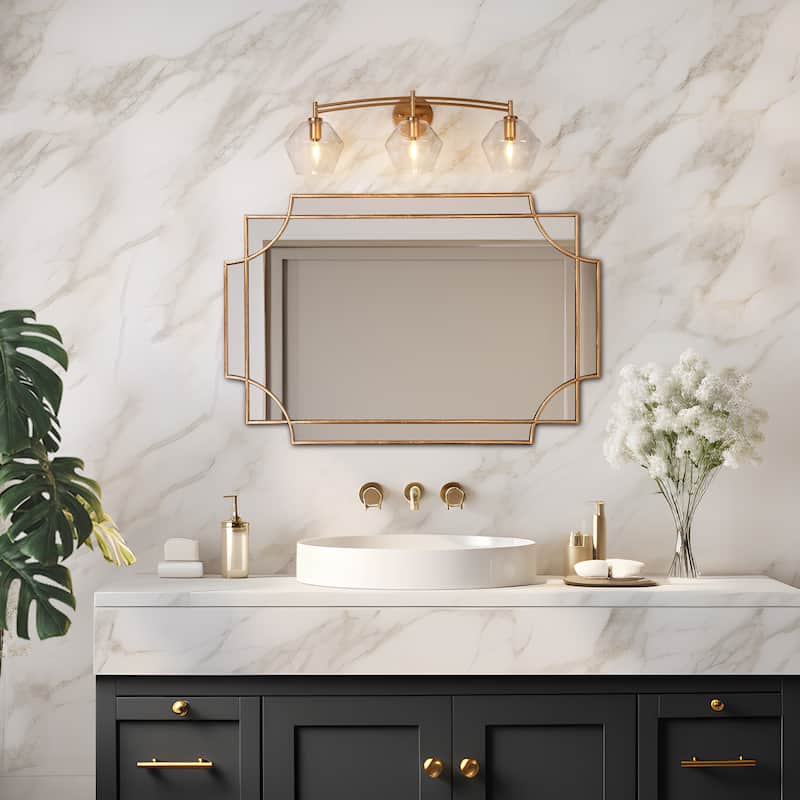 Modern Gold 3-Light Bathroom Vanity Lights Clear Glass Wall Sconces - L26" x H9.1"