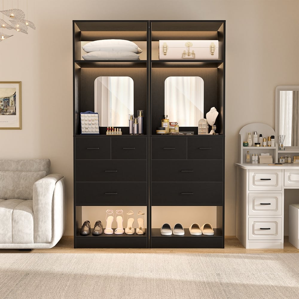 Cimly 25''W Closet Organizer with Mirror and Drawers, Freestanding Closet System for Walk-in/ Reach-in Closet
