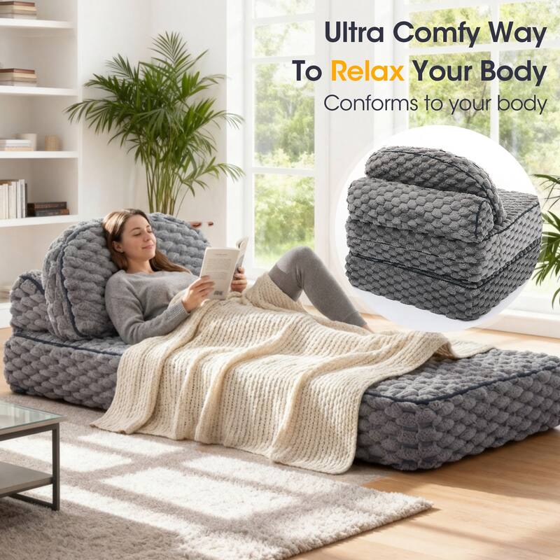 3-in-1 Convertible Sofa Bed Soft Fuzzy Fabric