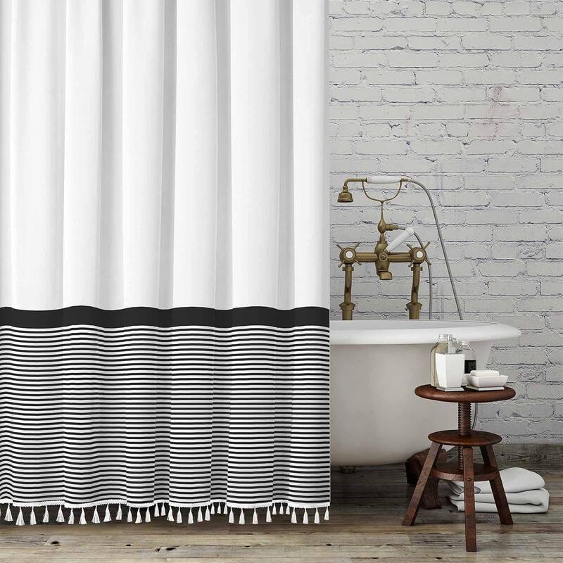 Shower Curtain Striped with Tassels for Bathroom