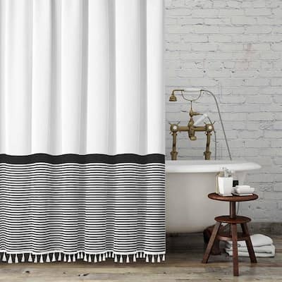 Shower Curtain Striped with Tassels for Bathroom