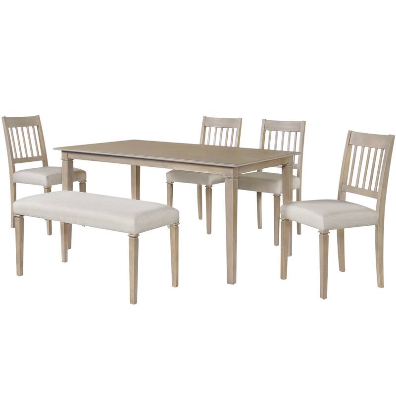 7-Piece Dining Table Set, Extendable Wood Dining Table with Removable Leaf, Kitchen Table Set with Upholstered Chair