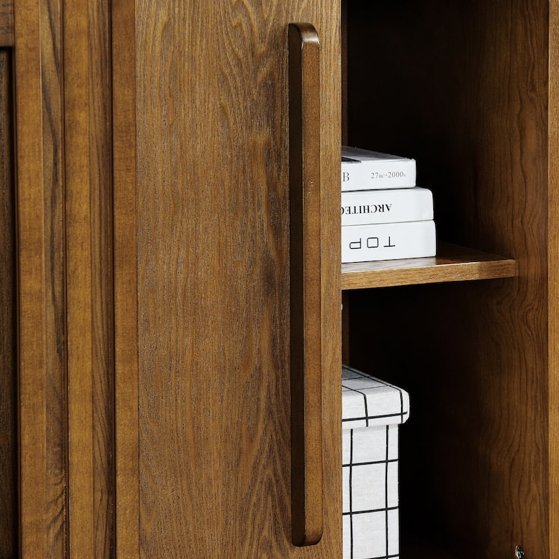 Roomfitters Sideboard Buffet Cabinet, Fluted Walnut Storage Console, TV Stand & Entryway Organizer, Walnut Brown