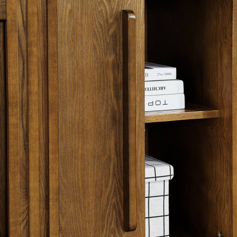 Sideboard Buffet Cabinet with 2 Doors, Fluted Storage Cabinet with Shelves, Media Console with Solid Wood Feet