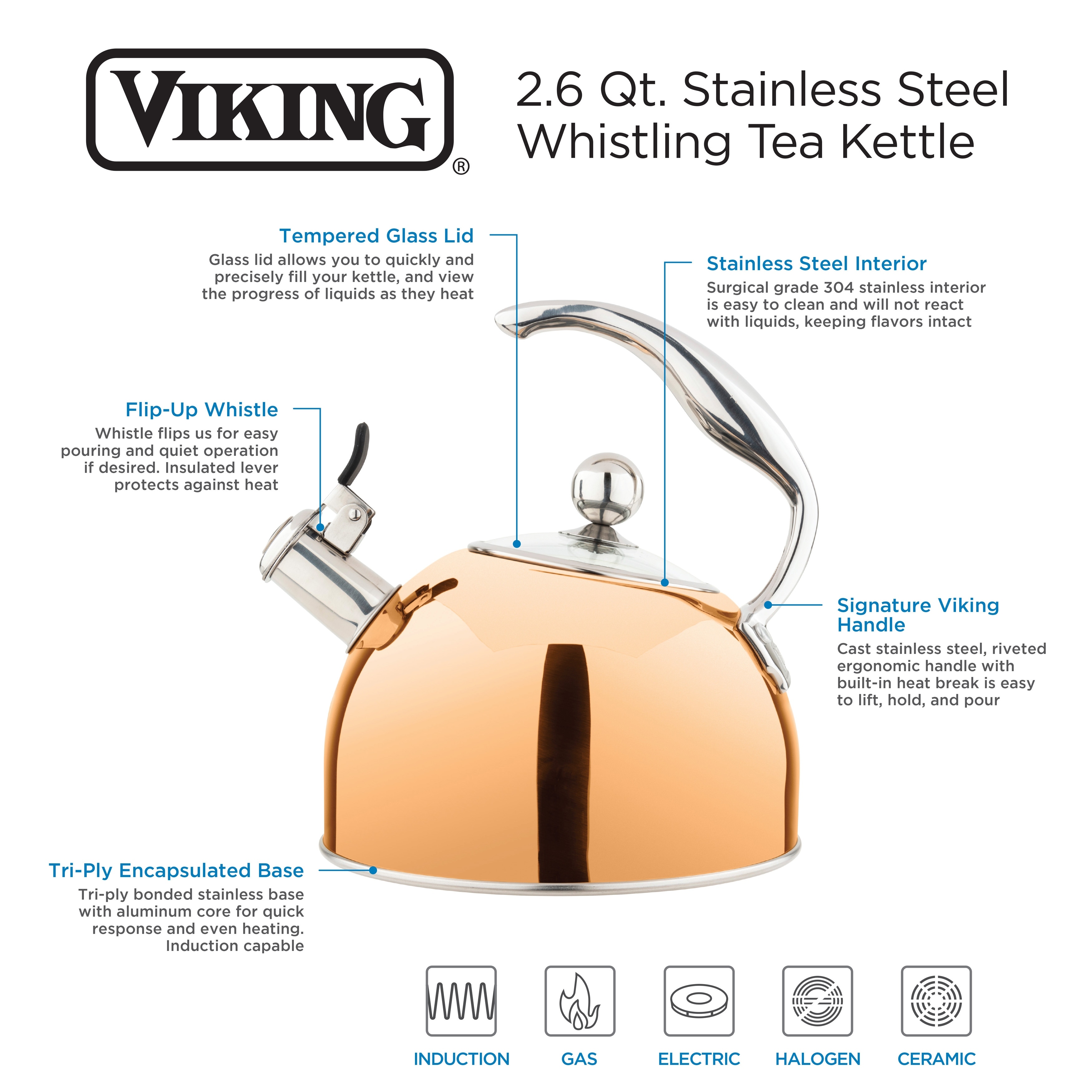 Viking 2.6Qt. Tea Kettle, black & copper - Bed Bath & Beyond - 38446169