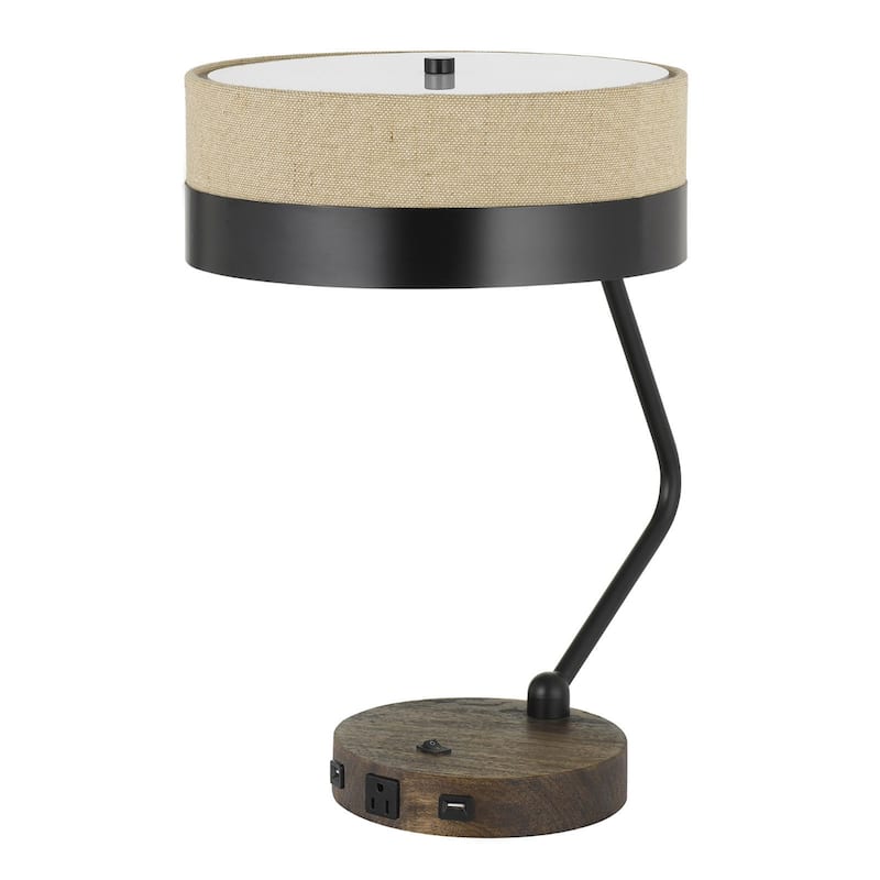 Modern 20 Inch Wood and Metal USB Table Lamp with Dual USB Ports - 12.50” x 18” x 20”