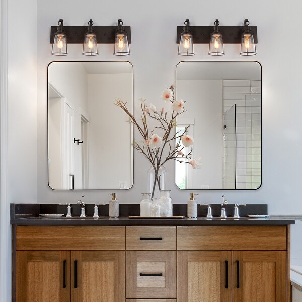 Farmsy Modern Farmhouse 3 Light Linear Glass Bronze Bathroom Vanity Lights Industrial Metal Wall Sconces L22 x W6 x H 10