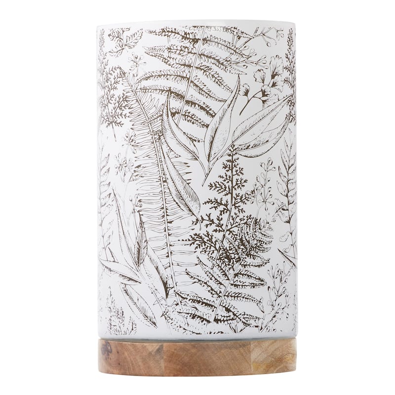 Sophia River of Goods White Glass and Wood Cylinder Shade 10.5-Inch Accent Lamp - 6.25" x 6.25" x 10.5"