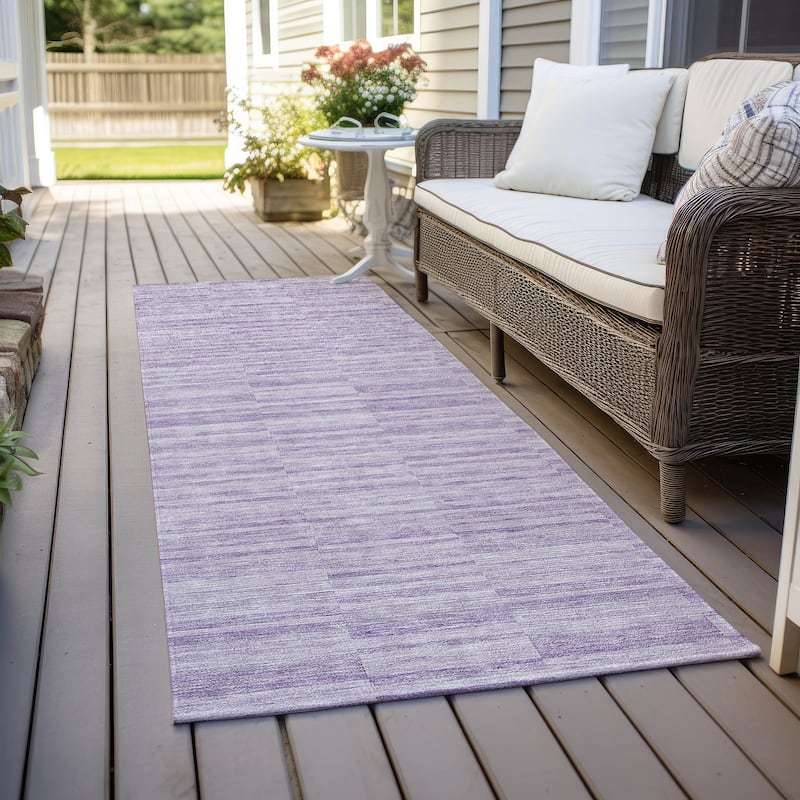 Machine Washable Indoor/ Outdoor Chantille Contemporary Blocks Rug - Plum - 2'3" x 7'6"
