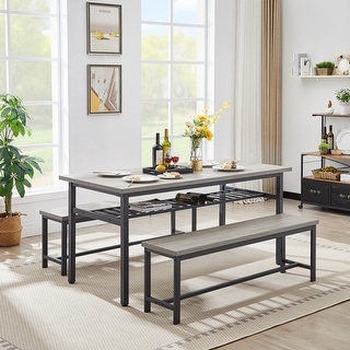Rectangular 3-Piece Fixed Dining Table Set with Bench Seating and