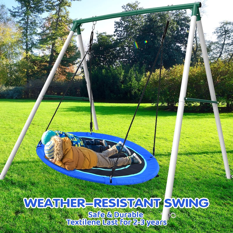 Hapfan 50'' Saucer Swing with Frame, 6.5 ft Tall Swingset, 500 lbs Heavy Duty Swing Sets for Backyard for Kids and Adults
