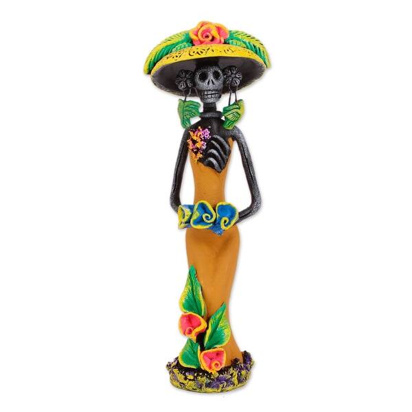 slide 2 of 4, Ceramic statuette, 'Garden Catrina in Harvest Gold'