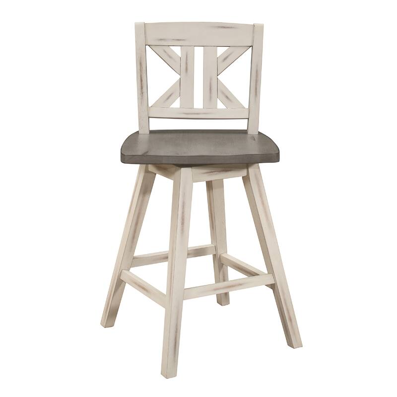 Ati Swivel Counter Height Chair Set of 2, X Back White Wood, Gray