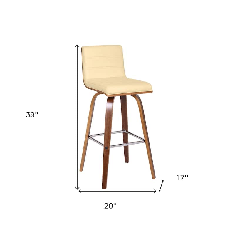 HomeRoots 30" Cream and Brown Fabric and Iron Low Back Bar Height Swivel Bar Chair