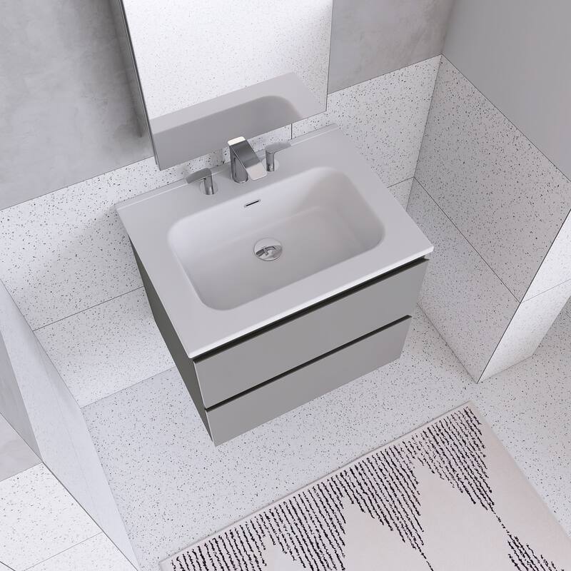 Floating Integrated Bathroom Vanity with Ceramic Sink, Three Faucet Holes