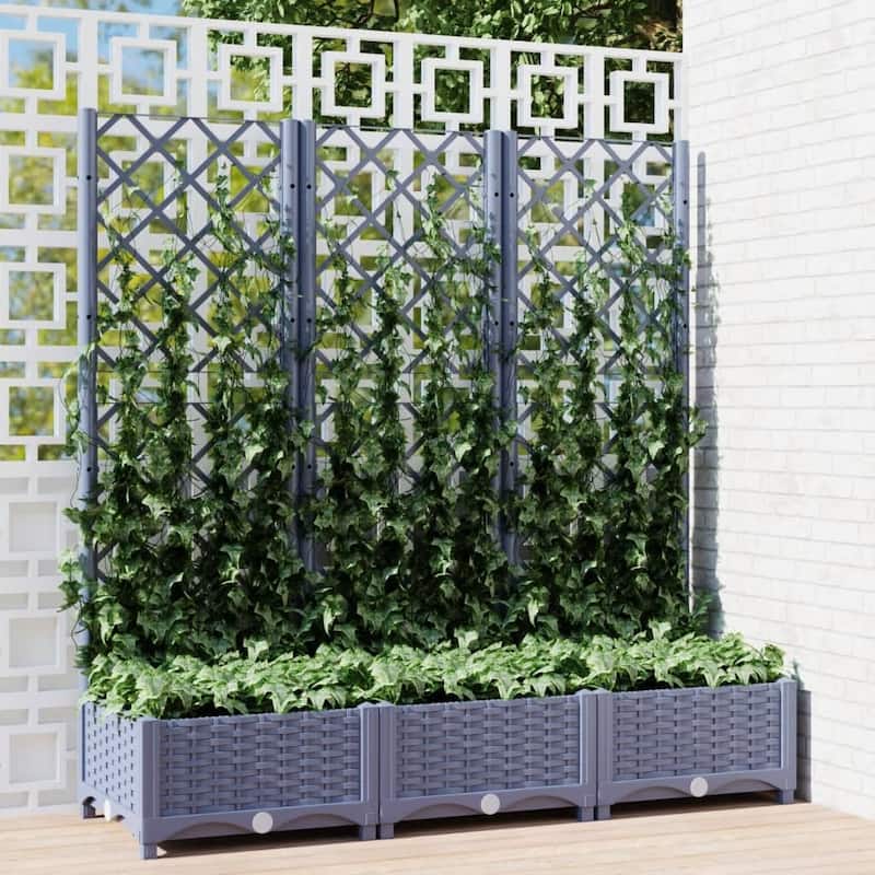 vidaXL Garden Planter with Trellis Plant Pot Flower Box Raised Bed Outdoor PP - 47.2" x 15.7" x 47.8" - Blue gray