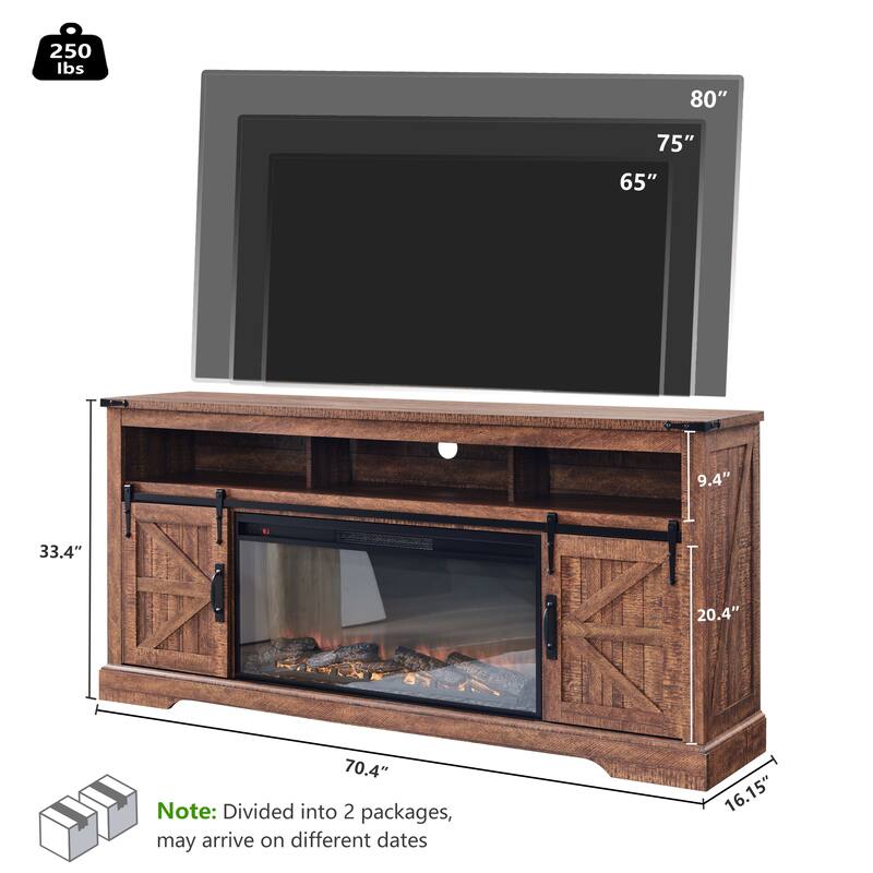 Fireplace TV Stand,Farmhouse Entertainment Center w/Sliding Barn Door