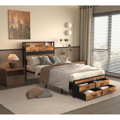 Twin Size Platform Bed with Storage Drawers, No Box Spring Needed